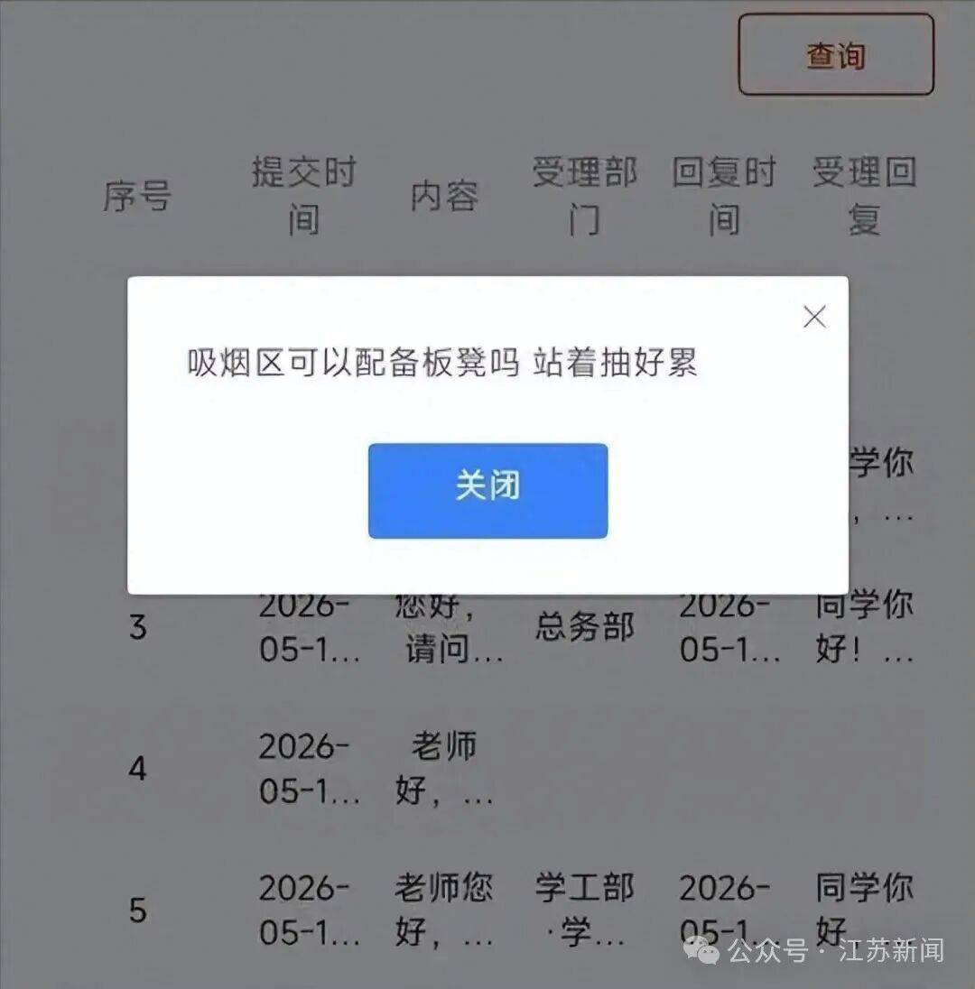 大學生提議在校內吸菸區設定板凳，校方硬核回應